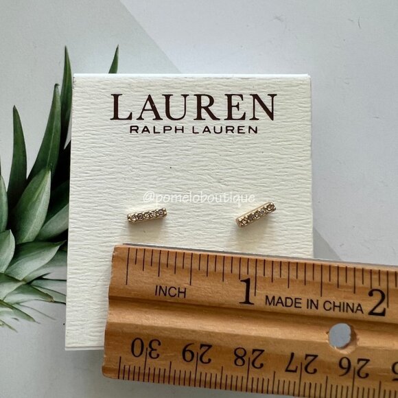 4/$25 Lauren Ralph Lauren Bar Stud Earrings Light Gold - Picture 3 of 3